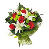 Букет №92 (лилия, розы, хризантемы, декор.зелень)