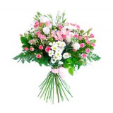 Букет №175 (хризантемы, куст. розы, альстромерии, эустома, декор.зелень)