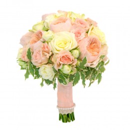 Букет невесты №30 (пионовидные розы, розы, куст.розы, зелень, декор)