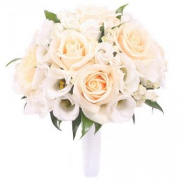 Букет невесты №53 (розы, эустома, бувардия, зелень, декор)