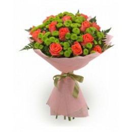 Букет №240 (хризантемы, розы, декор.зелень)